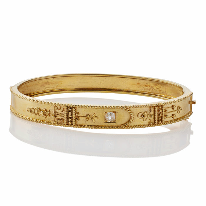 Macklowe Gallery English 15K Gold and Diamond Bangle Bracelet