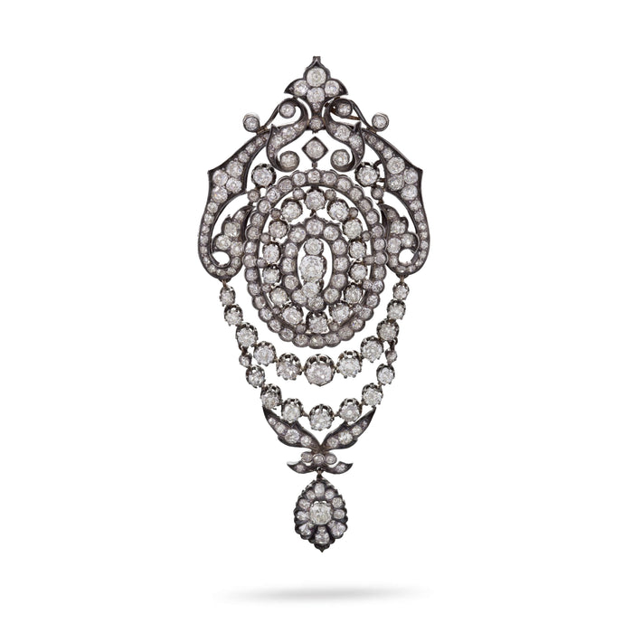 Silver-Topped Gold and Diamond Pendant Brooch
