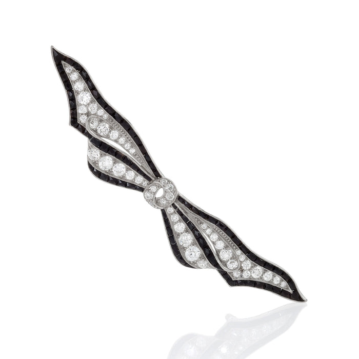 Macklowe Gallery Diamond and Onyx Bow Brooch