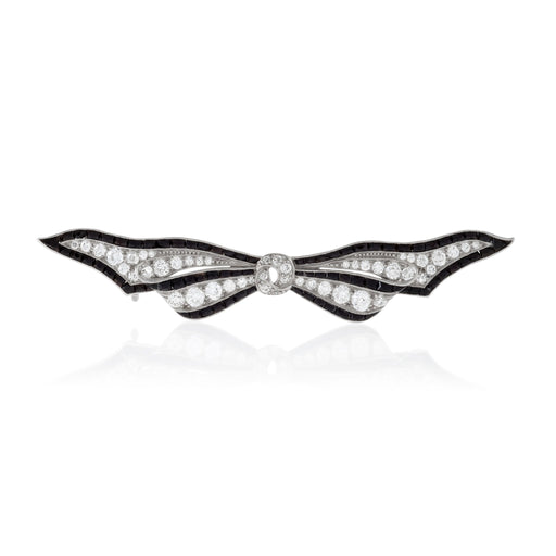 Macklowe Gallery Diamond and Onyx Bow Brooch