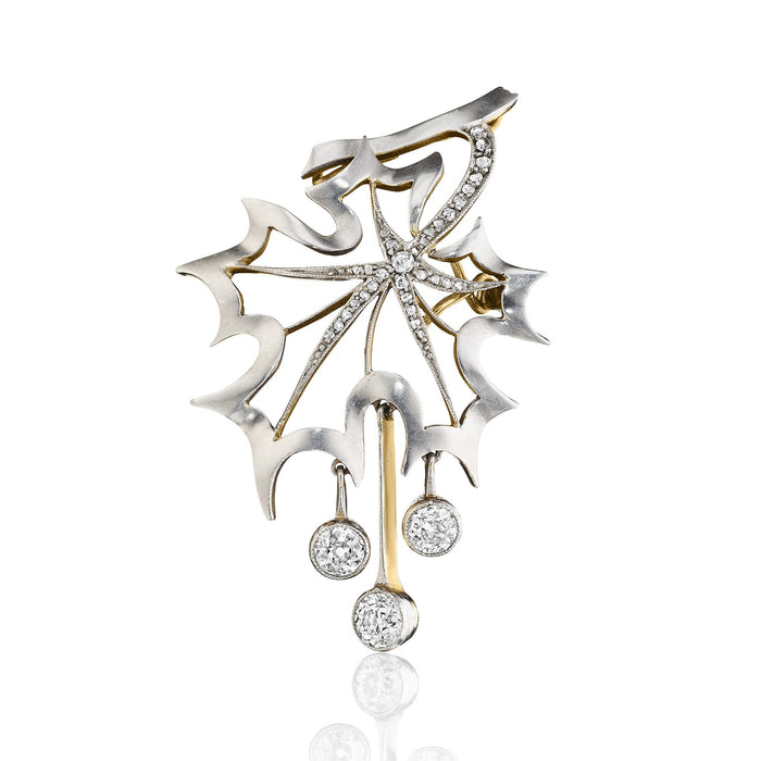Macklowe Gallery Platinum-Topped Gold and Diamond Maple Leaf Brooch