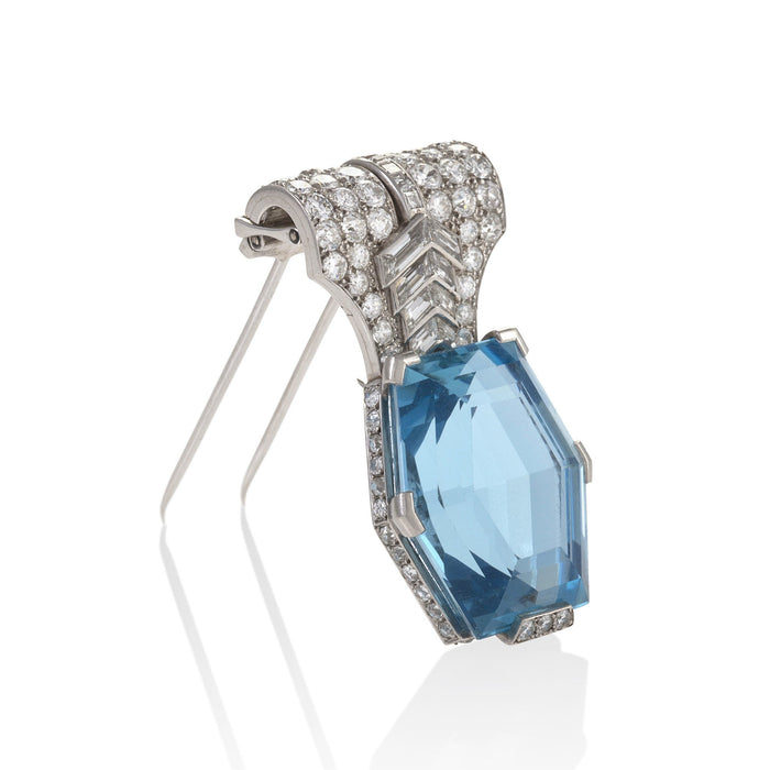 Macklowe Gallery Cartier Aquamarine and Diamond Brooch