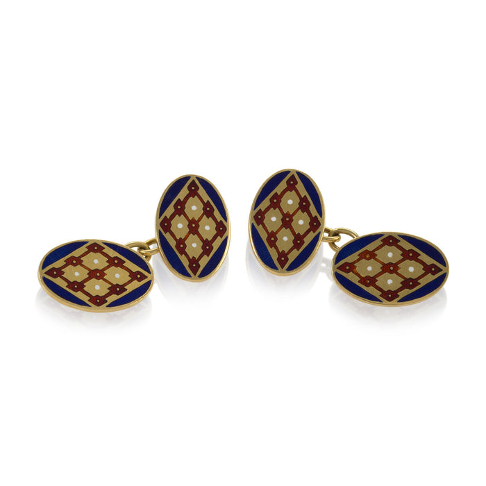 Macklowe Gallery Gold and Enamel Oval Cuff Links