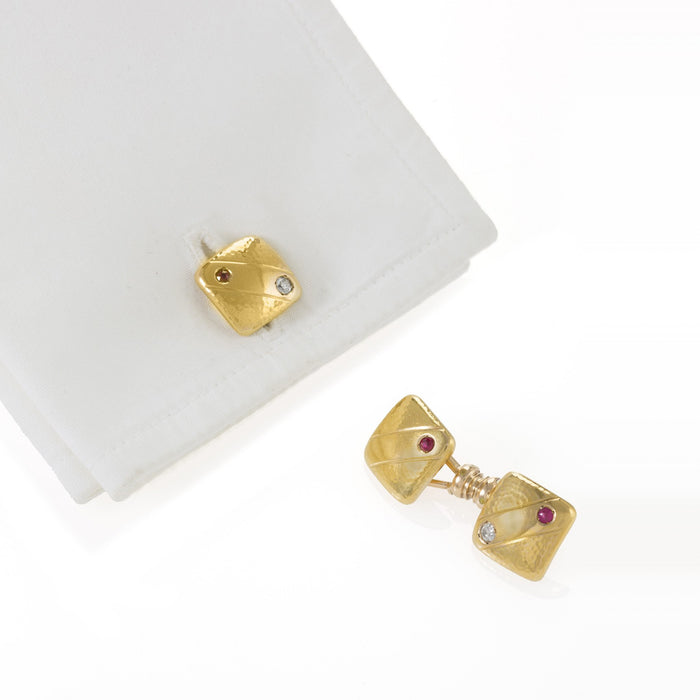 Macklowe Gallery Ruby and Diamond Gold Square Cuff Links