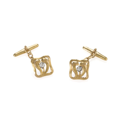 Macklowe Gallery Chased Gold and Diamond Cuff Links