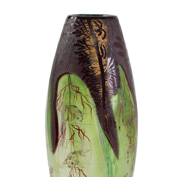 Daum Nancy "Algues et Poissons" Enamel and Cameo Glass Vase