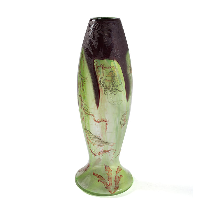 Daum Nancy "Algues et Poissons" Enamel and Cameo Glass Vase