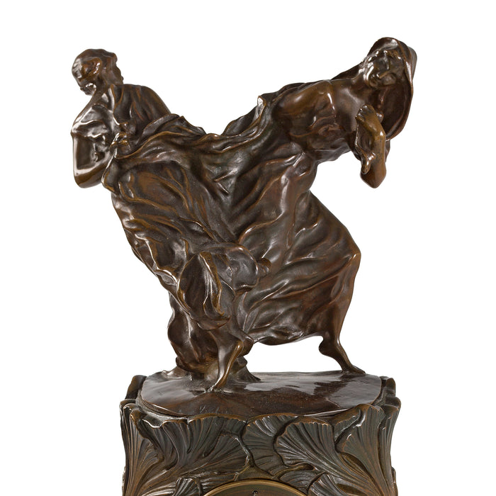 Maurice Dufrène Patinated Bronze Dancing Figures Clock