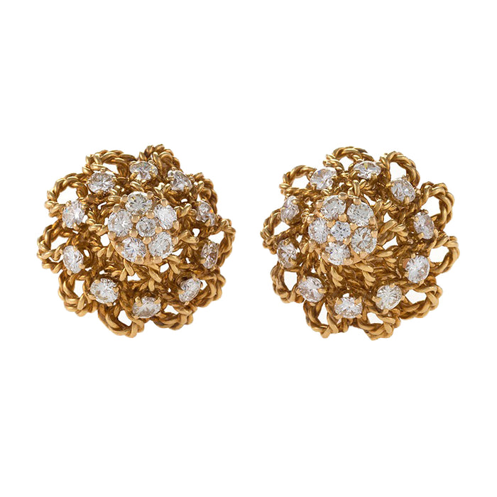 Macklowe Gallery Marianne Ostier Gold and Diamond Flower Earrings