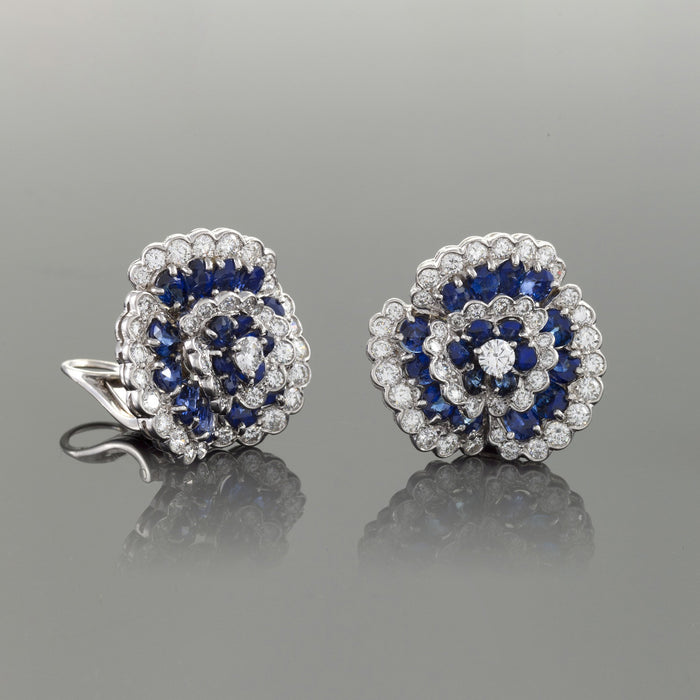 Estate Jewelry Van Cleef & Arpels Platinum Diamond Cluster Clip Earrings -  Estate Jewelry