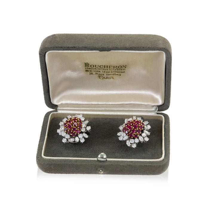 Macklowe Gallery Boucheron Paris Ruby and Diamond Flower Earrings
