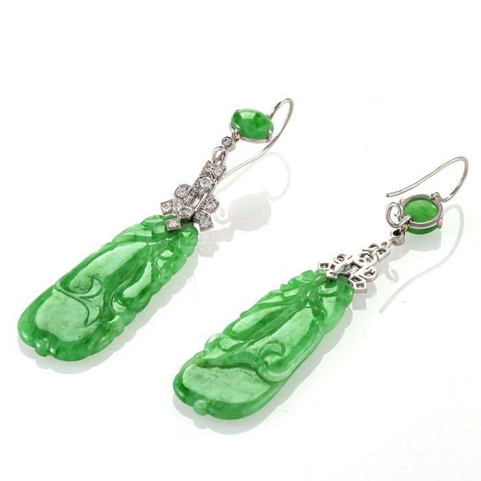 Macklowe Gallery Jadeite and Diamond Pendant Earrings