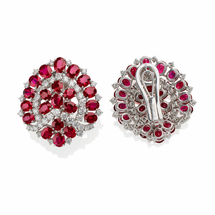 Vintage Garnet Drop Earrings w/ Diamonds Platinum & 18K