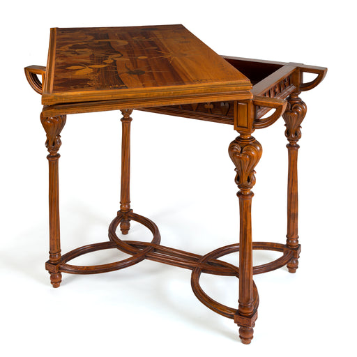Macklowe Gallery Émile Gallé "Thistle" Fruitwood Marquetry Games Table