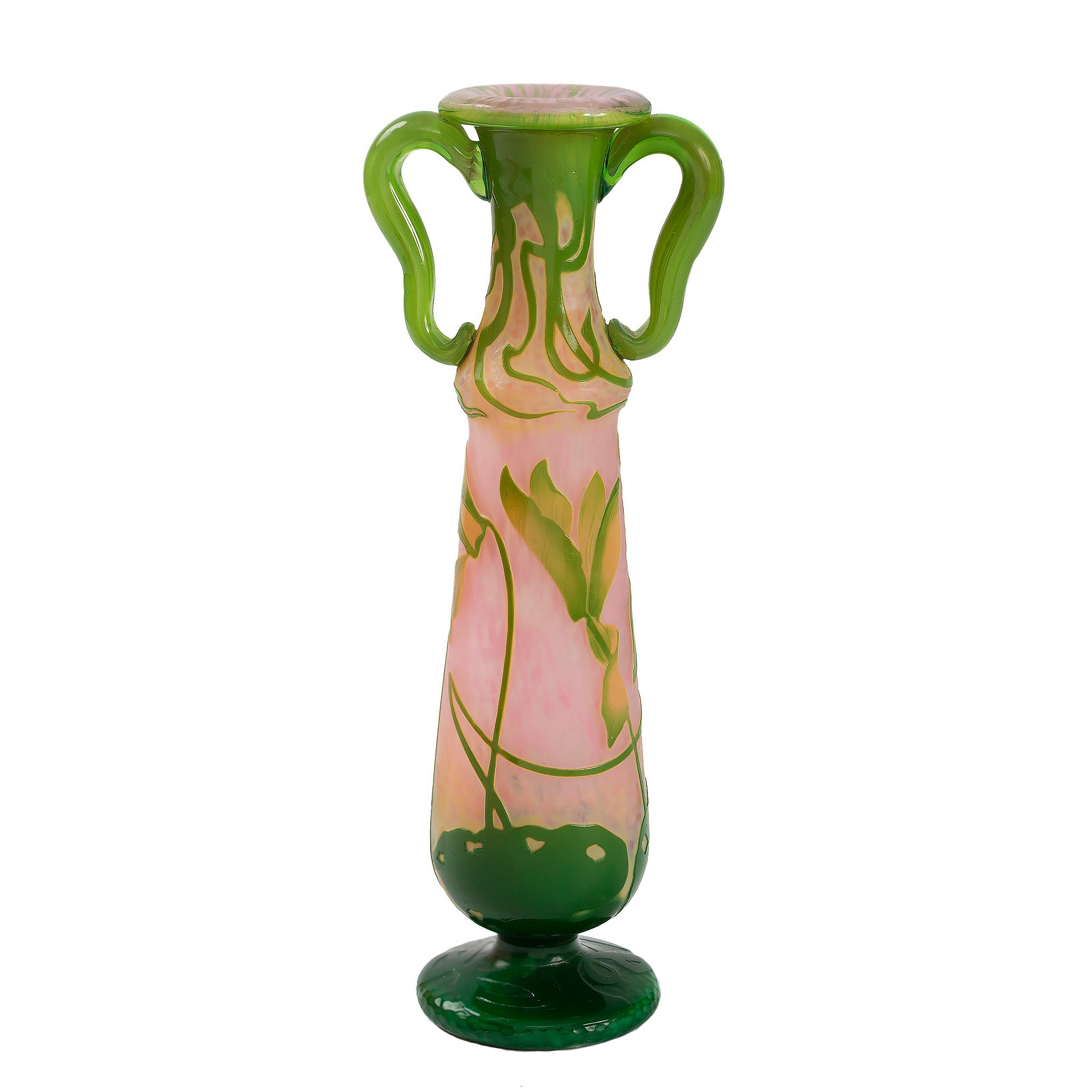 Macklowe Gallery | Daum Nancy Cyclamen Glass Vase with Handles