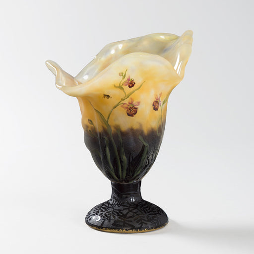Macklowe Gallery Daum Nancy Enameled and Etched Floral Landscape Glass Vase