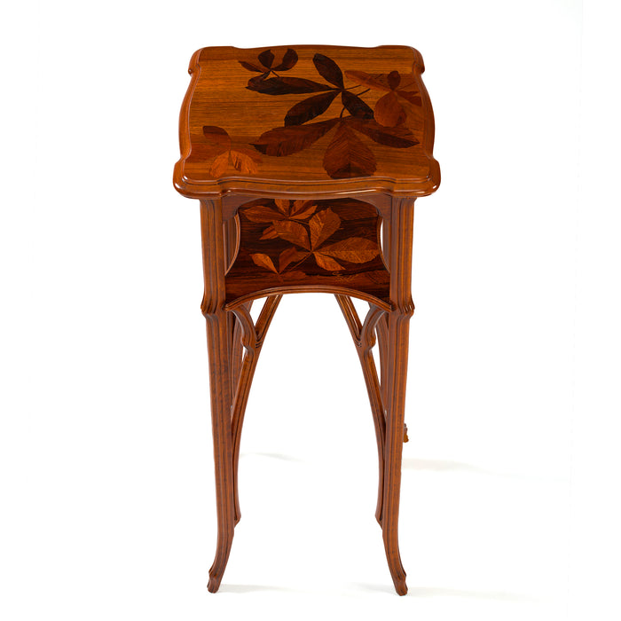 Émile Gallé French Walnut and Fruitwood Marquetry Two-Tiered Pedestal
