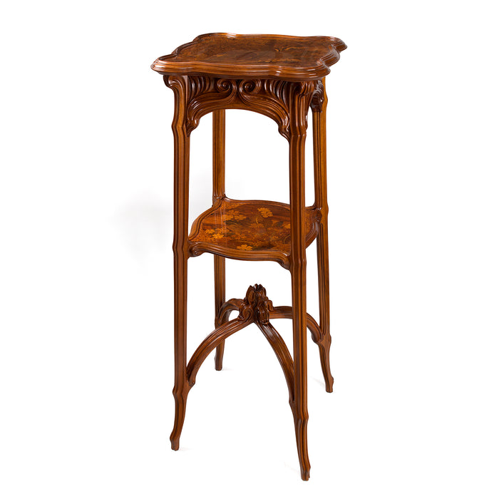 Émile Gallé Carved French Walnut and Fruitwood Marquetry Pedestal