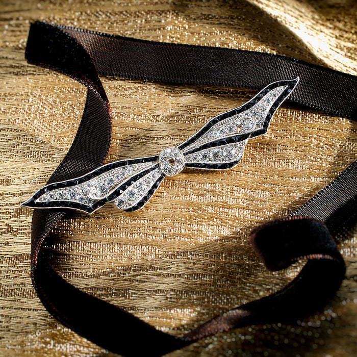 Diamond and Onyx Bow Brooch