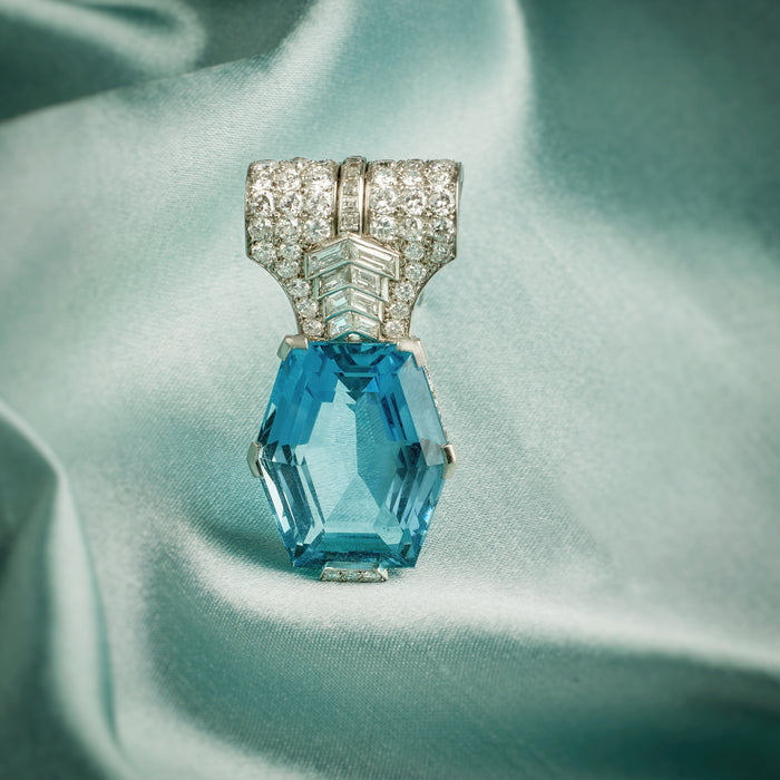 Cartier Aquamarine and Diamond Brooch