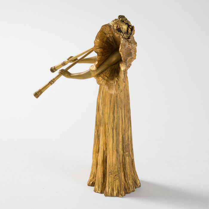Macklowe Gallery Agathon Léonard "Joueuse aux Pipeaux" Gilt Bronze Sculpture