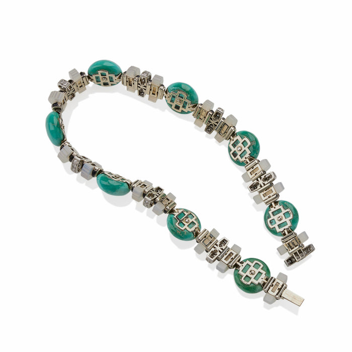 Macklowe Gallery Mauboussin Turquoise, Chalcedony and Diamond Necklace