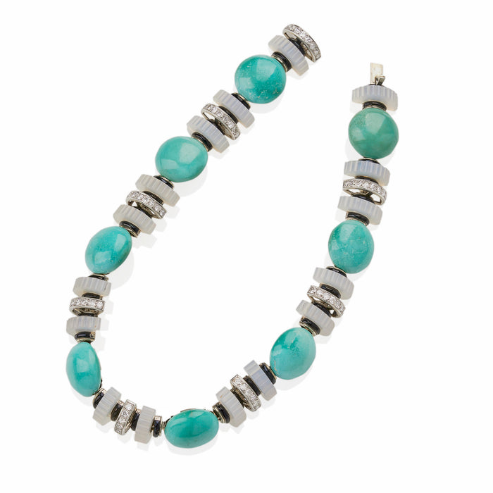 Macklowe Gallery Mauboussin Turquoise, Chalcedony and Diamond Necklace