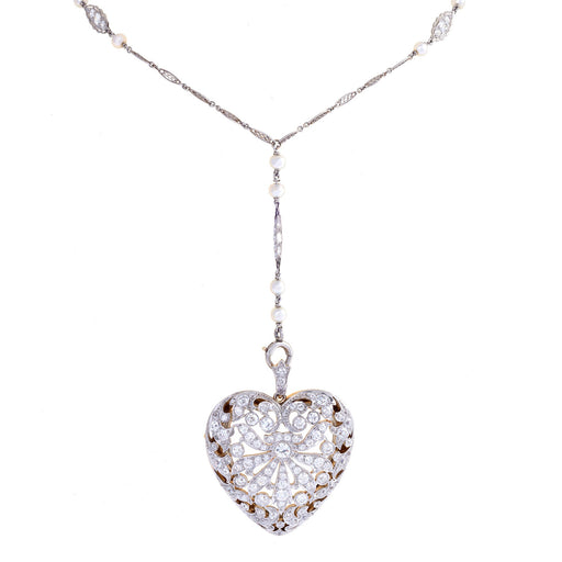 Macklowe Gallery Diamond and Platinum-Topped Gold "Puffed Heart" Locket Necklace