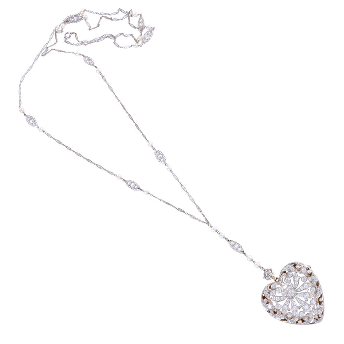 Macklowe Gallery Diamond and Platinum-Topped Gold "Puffed Heart" Locket Necklace