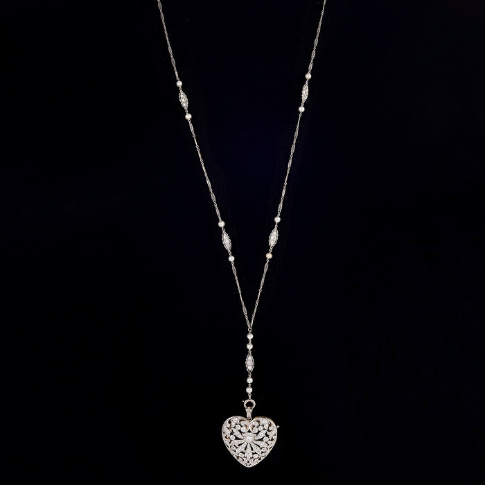 Macklowe Gallery Diamond and Platinum-Topped Gold "Puffed Heart" Locket Necklace