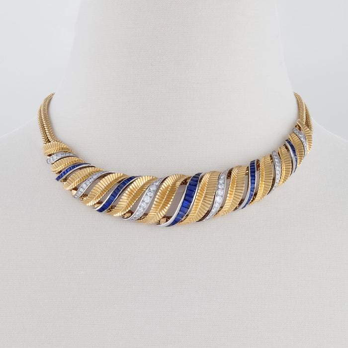 Macklowe Gallery Sapphire and Diamond Gold Torsade Necklace