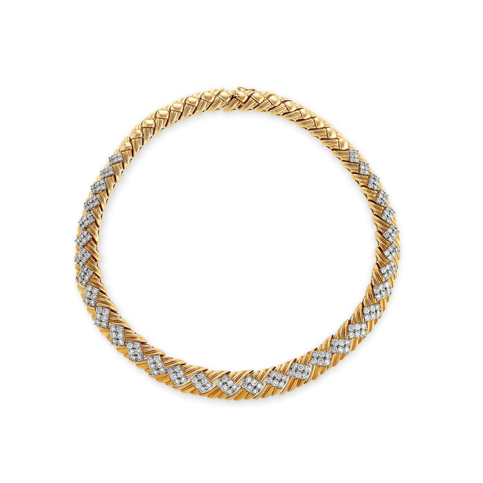 Macklowe Gallery Gold and Diamond Basket Weave Collar Necklace