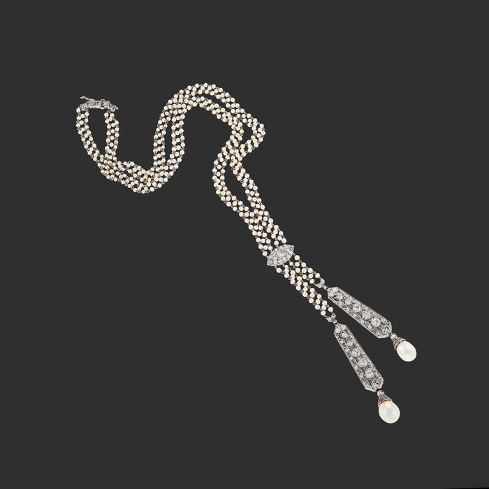 Macklowe Gallery Diamond and Pearl Lavalier Necklace
