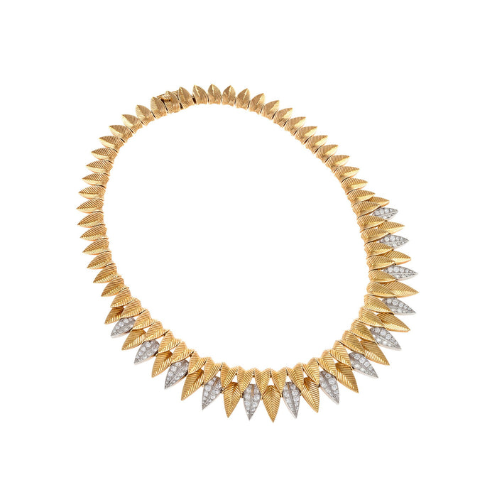 Macklowe Gallery Cartier Gold and Diamond Leaf Necklace