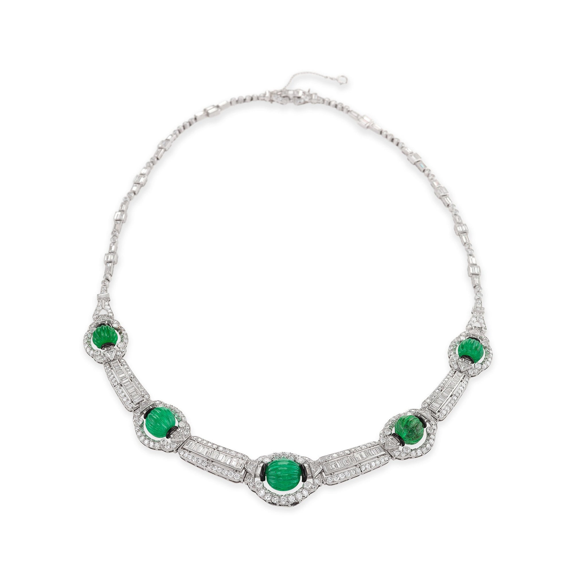 Macklowe Gallery | Carved Emerald Bead and Diamond Collar Necklace ...