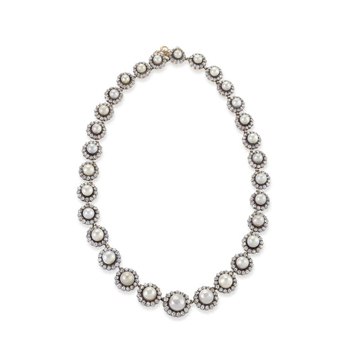 Macklowe Gallery Natural Saltwater Button Pearl and Diamond Necklace