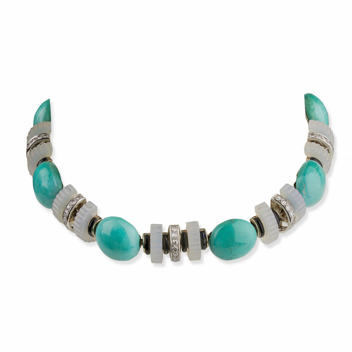 Macklowe Gallery Mauboussin Turquoise, Chalcedony and Diamond Necklace