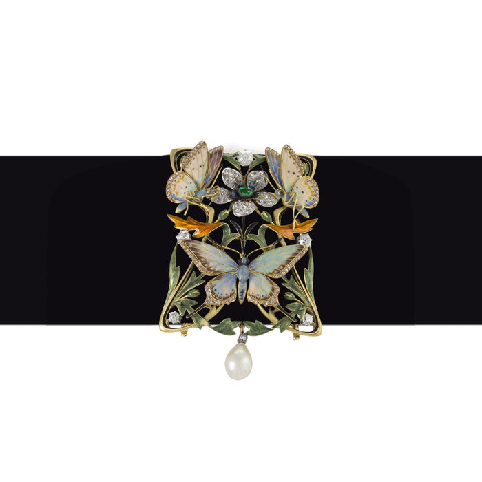 Macklowe Gallery Henri Dubret Basse-Taille Enamel and Gem-Set Plaque-de-Cou Necklace