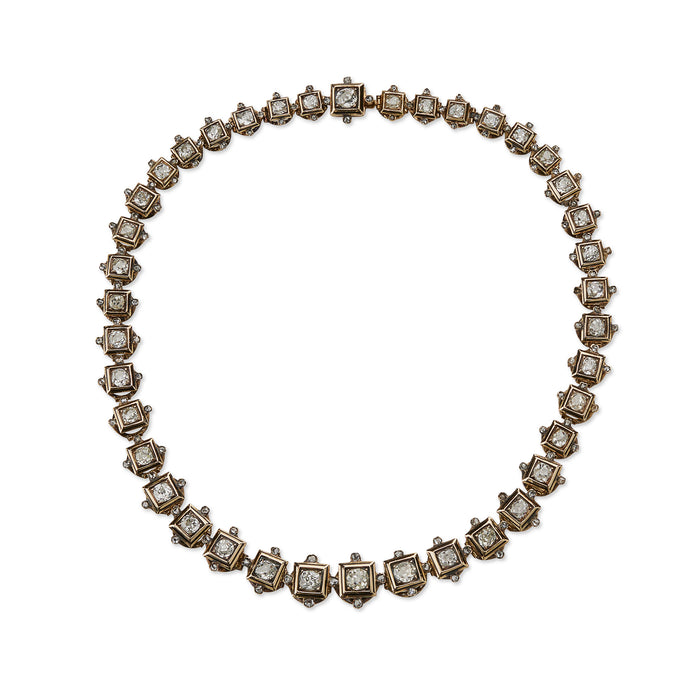 Macklowe Gallery Antique Old Mine cut Diamond Riviere Necklace MackloweGallery
