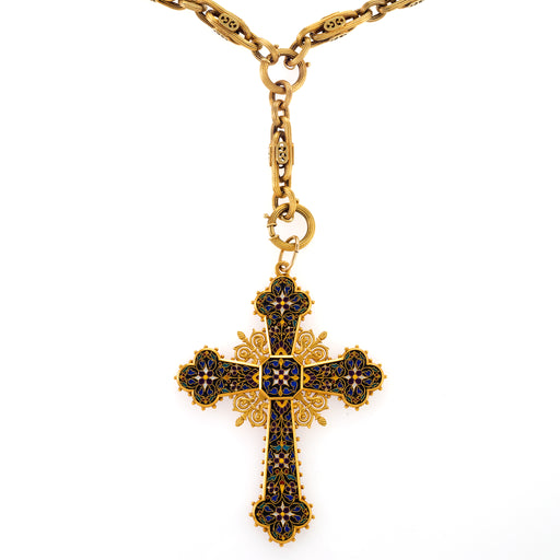 Macklowe Gallery Enamel and Gold Cross Pendant Necklace