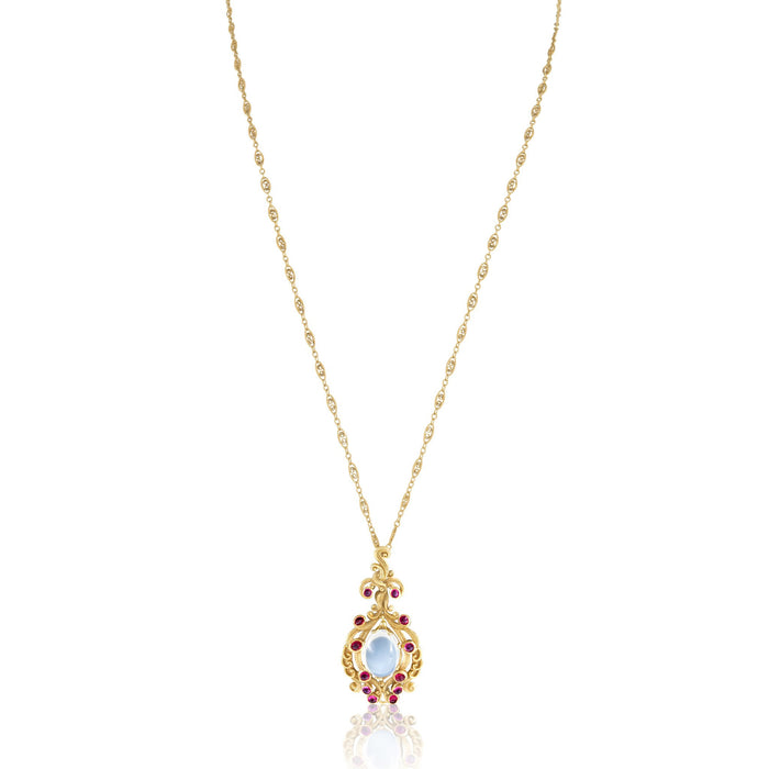 Macklowe Gallery Moonstone and Ruby Gold Pendant Necklace