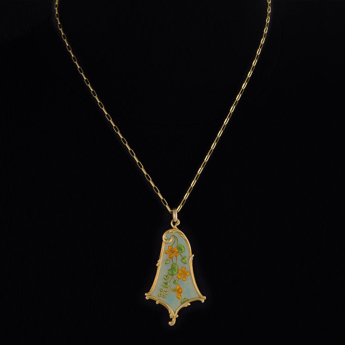 Macklowe Gallery Eugène Feuillâtre Enamel Orange Blossom Pendant Necklace