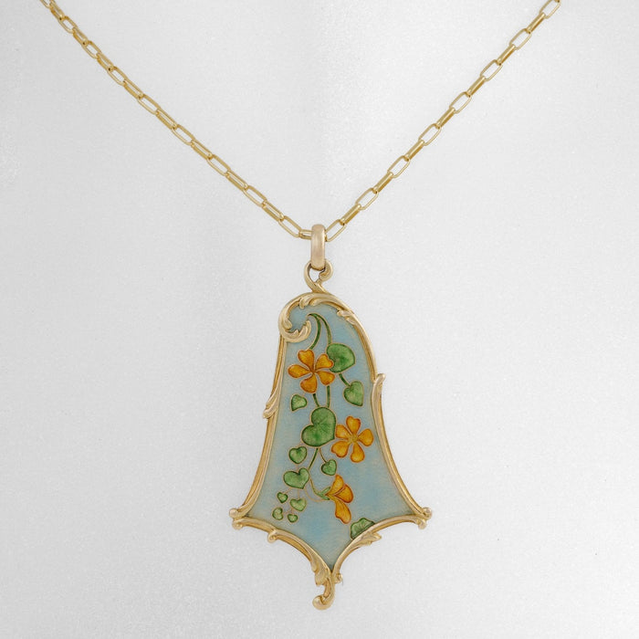 Macklowe Gallery Eugène Feuillâtre Enamel Orange Blossom Pendant Necklace