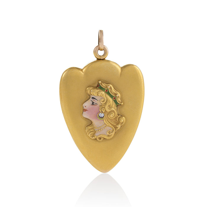 Macklowe Gallery Heart-Shaped Gold and Enamel Locket