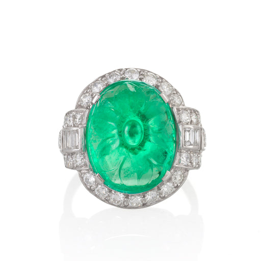 Macklowe Gallery Carved Emerald and Diamond Ring