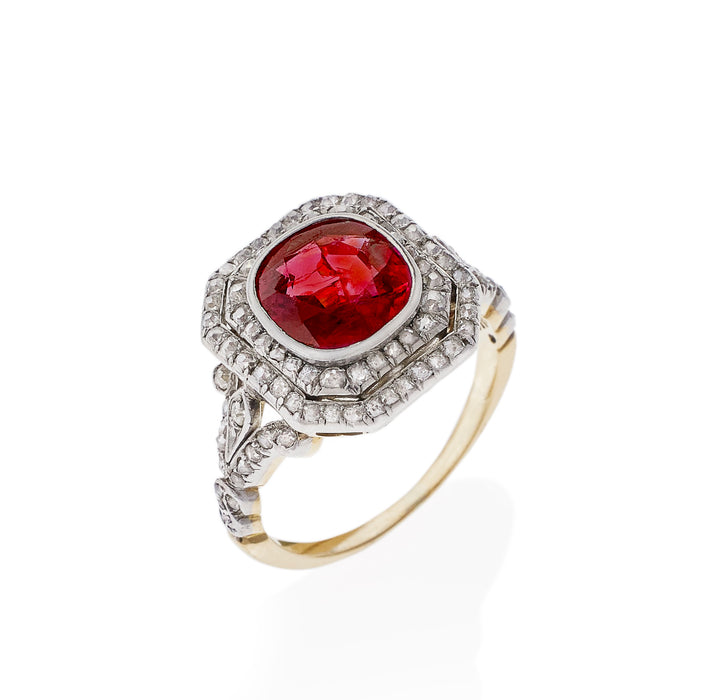Macklowe Gallery Burma SSEF No-Heat Ruby and Old Mine-cut Diamond Ring