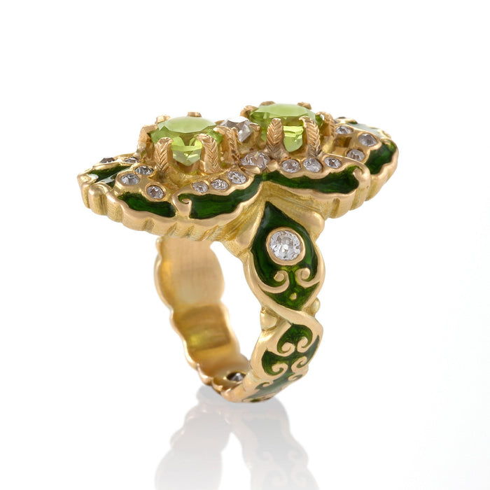 Macklowe Gallery Marcus & Co. Double Peridot and Diamond Ring