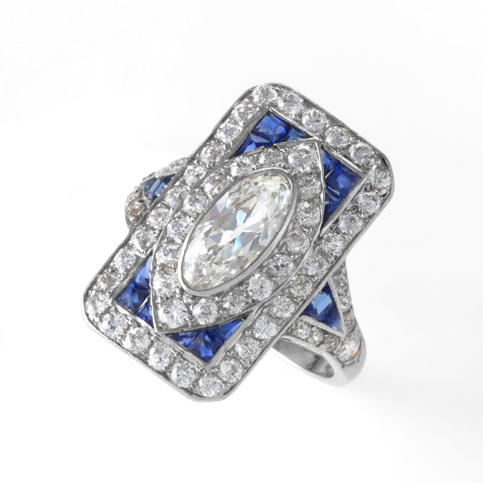 Macklowe Gallery Diamond and Sapphire Plaque Ring