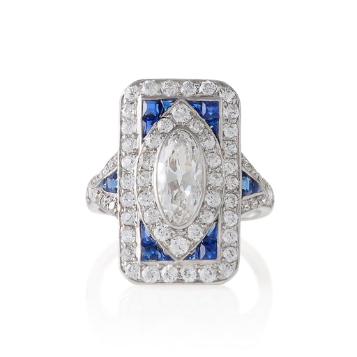 Macklowe Gallery Diamond and Sapphire Plaque Ring