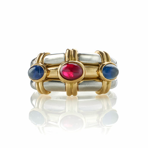 Macklowe Gallery Bulgari Rome Ruby and Sapphire Three Stone Ring